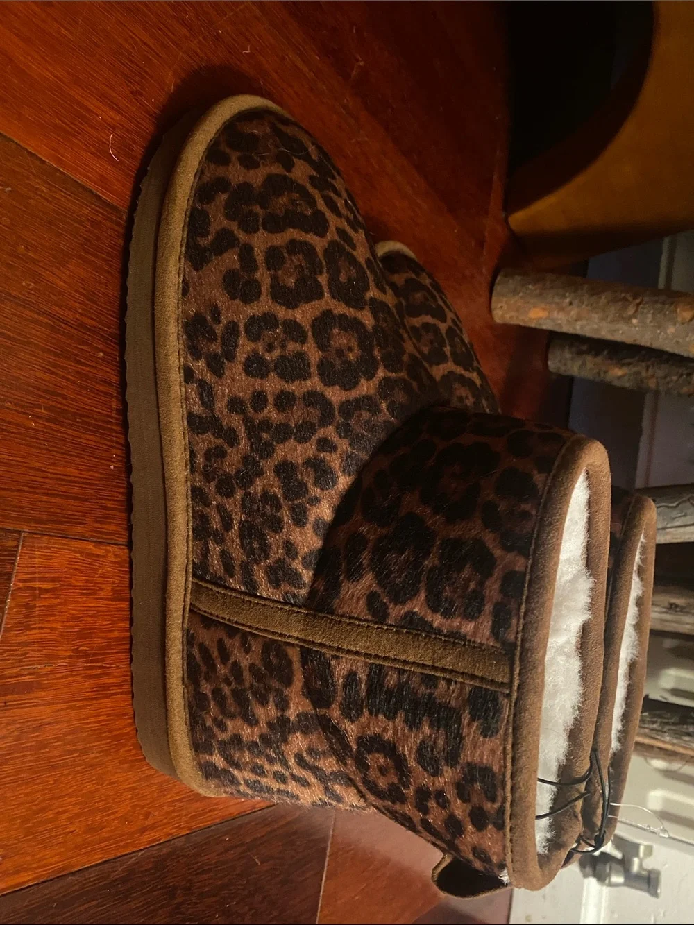 Womens Leopard Print Cozy Winter Boots - Brown